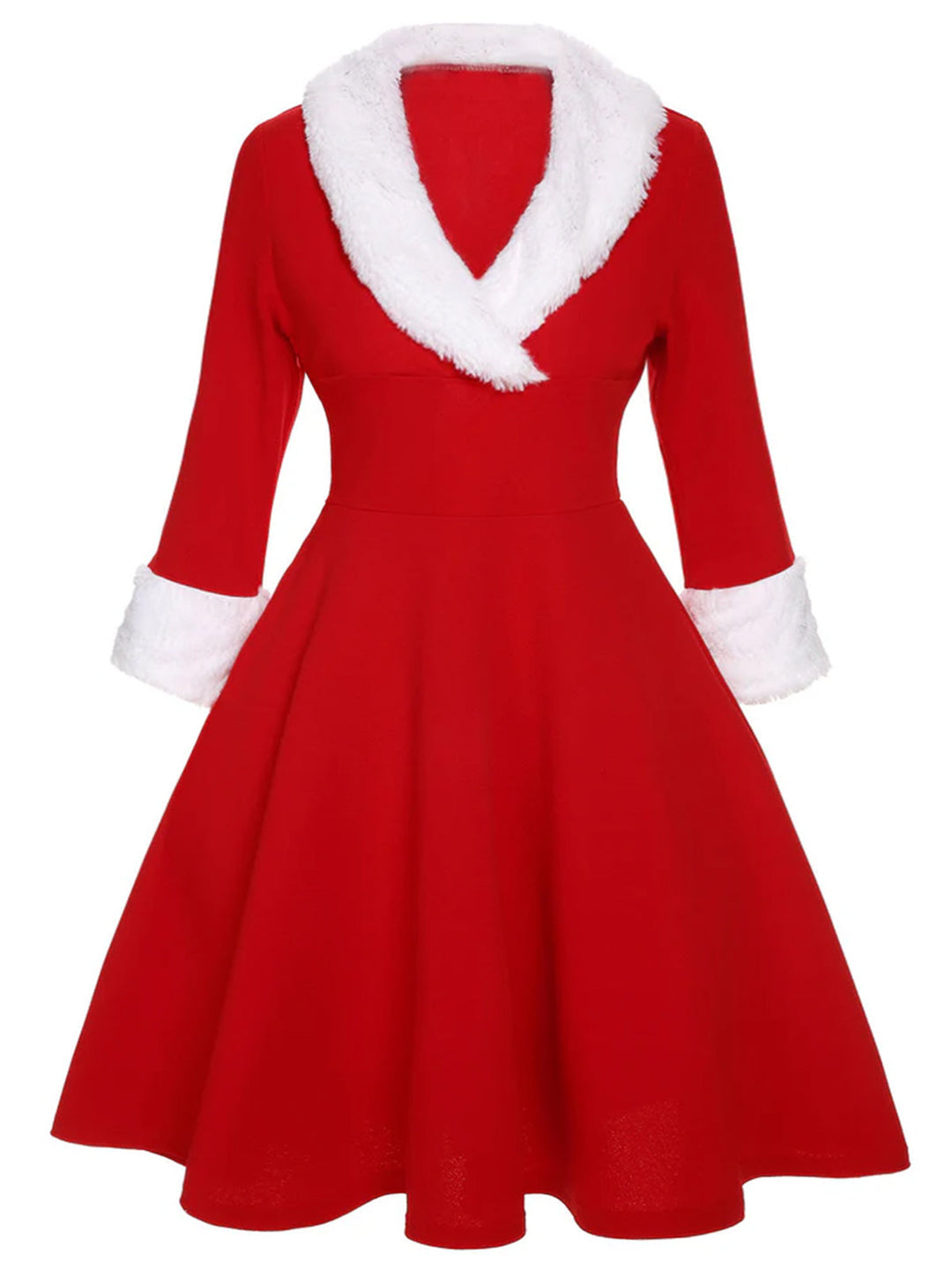 She slips into this Red &amp; White 1950s Christmas Lapel Dress and suddenly it&