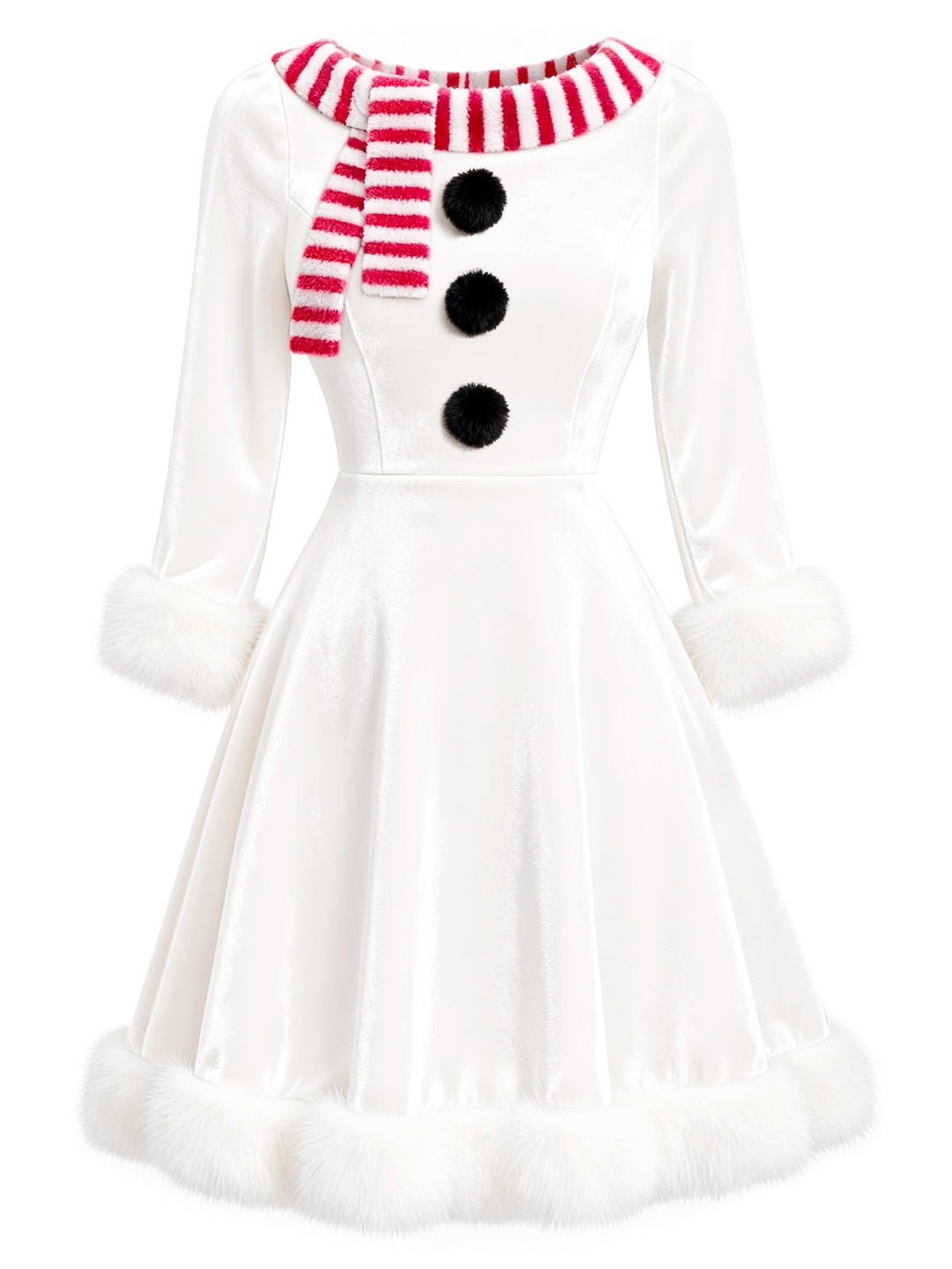 Red &amp; White 1950s Christmas Snowman Velvet Dress - vintage dress, retro fashion, rockabilly