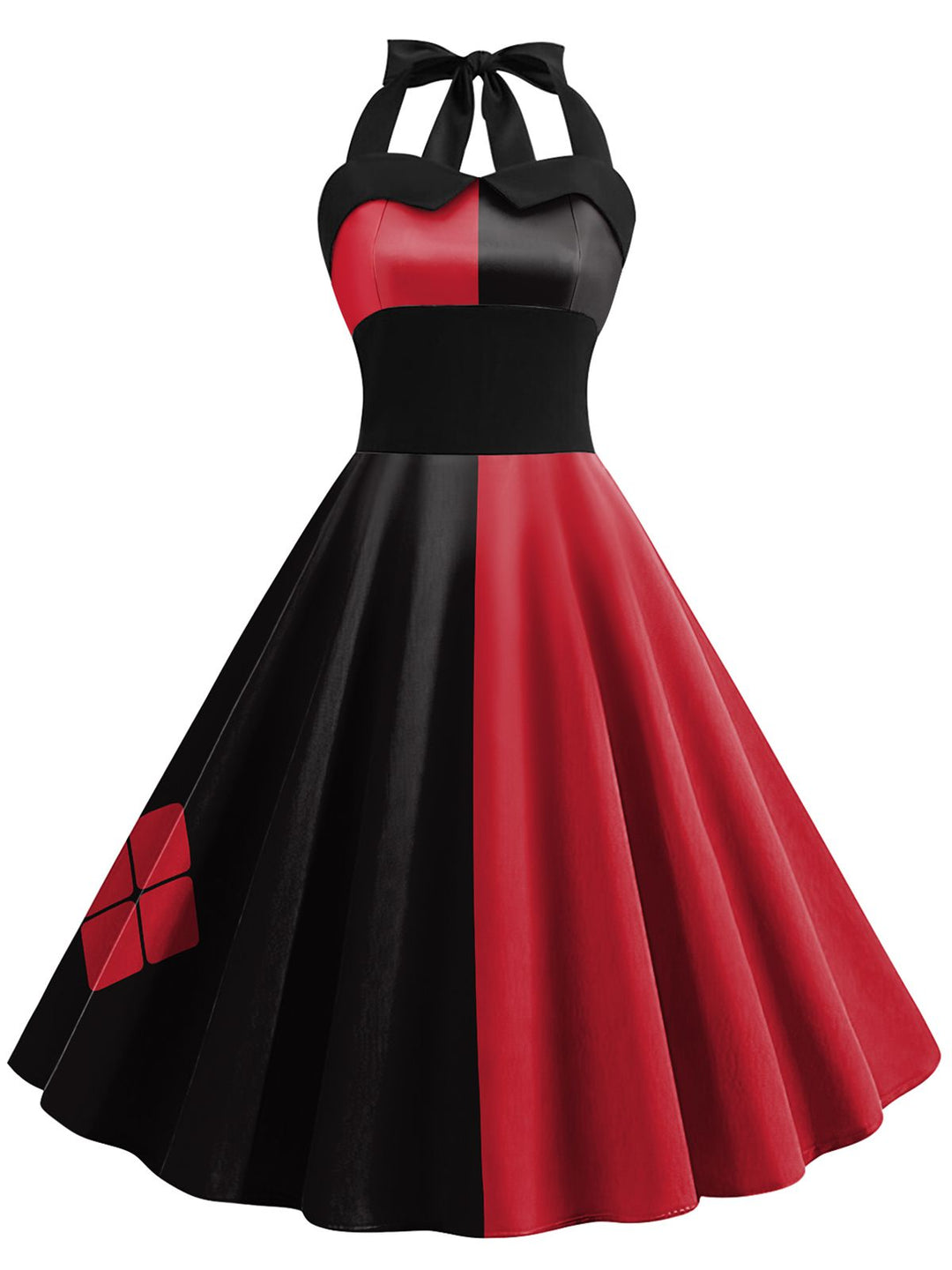 She slips into this Red&amp;Black 1950s Solid Halter Dress and suddenly it&