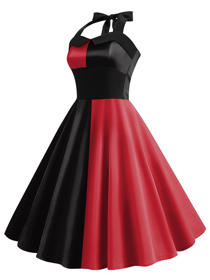 Red&amp;Black 1950s Solid Halter Dress: where 1950s romance meets her modern spirit