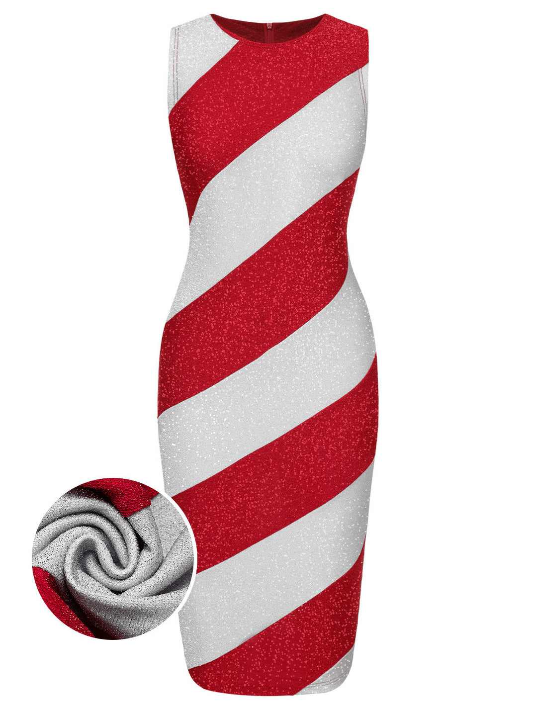She slips into this Red&amp;White 1960s Pinstriped Pencil Dress and suddenly it&