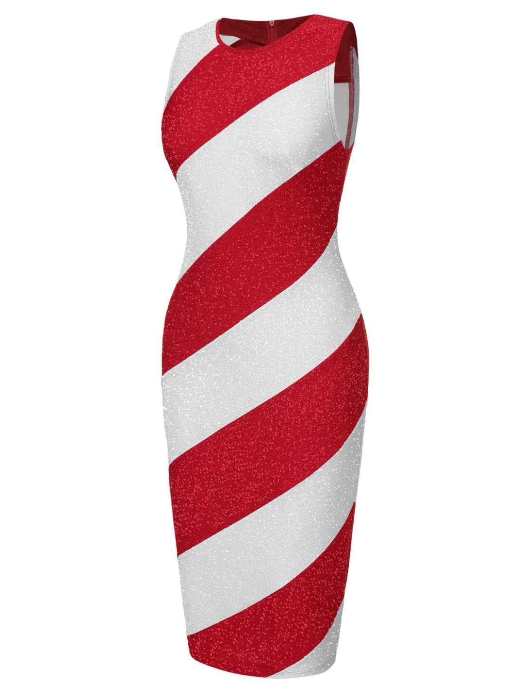 This Red&amp;White 1960s Pinstriped Pencil Dress wraps her in 1960s elegance, one twirl at a time