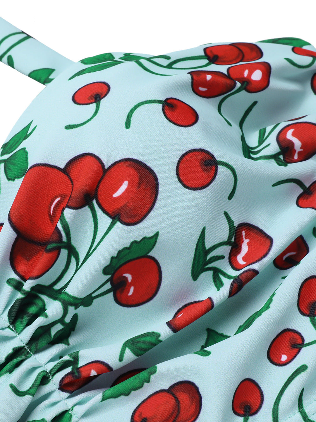 Side view: Retro Cherry Summer Halter Swimsuit, perfect for vintage themed parties and retro fashion enthusiasts