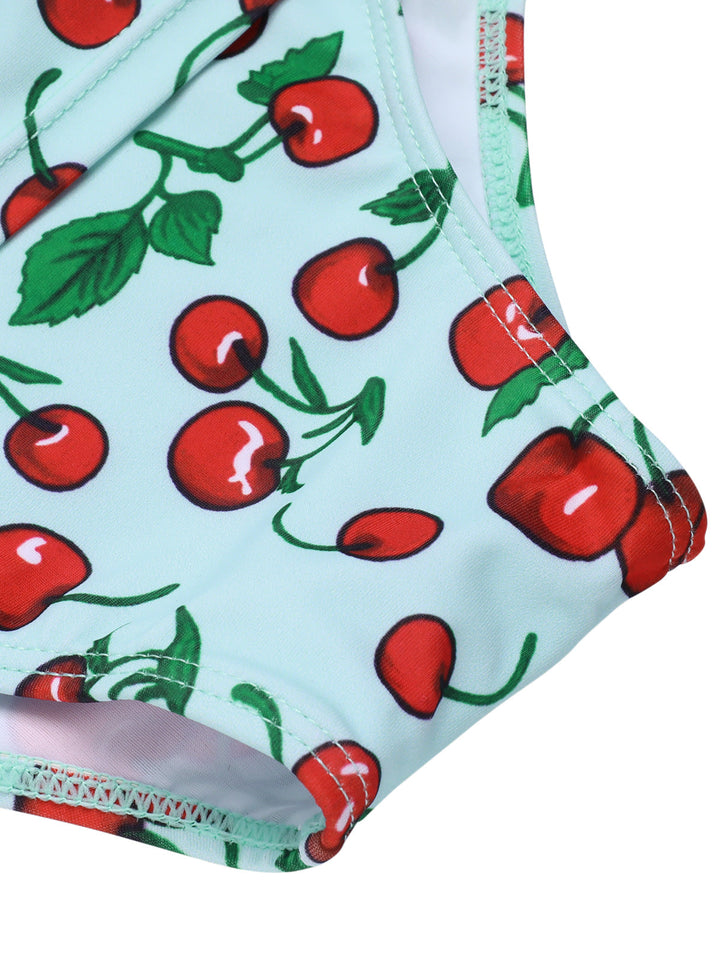 Detail view: Retro Cherry Summer Halter Swimsuit, perfect for vintage themed parties and retro fashion enthusiasts