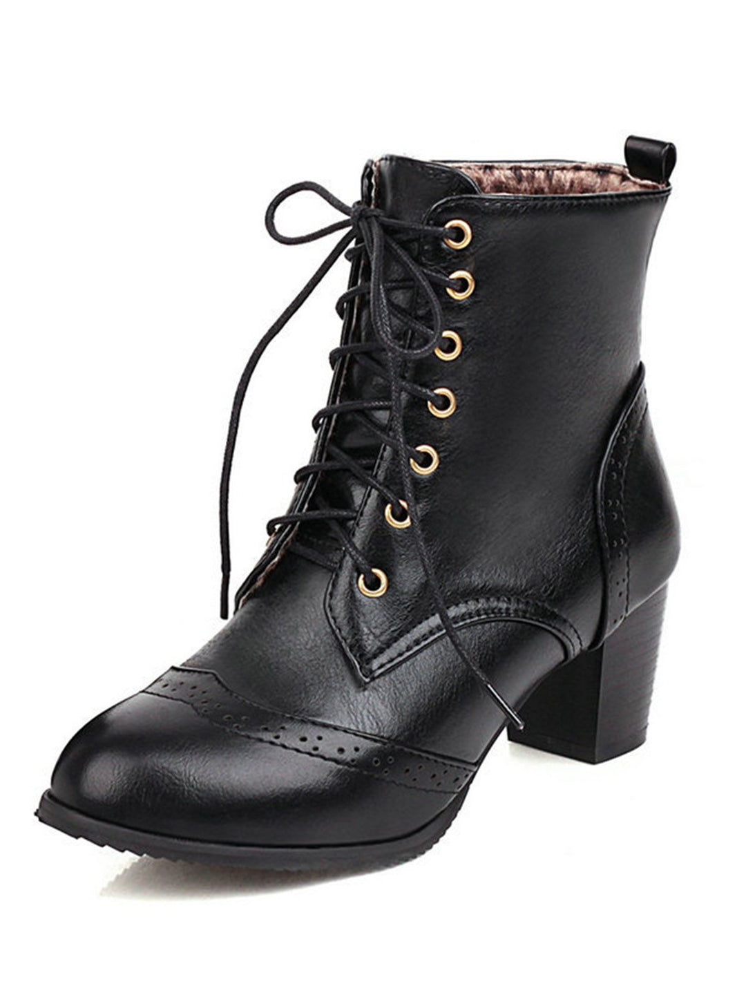 Retro Leather Medium Heel Lace-Up Combat Boots — 1950s vintage charm for her modern wardrobe