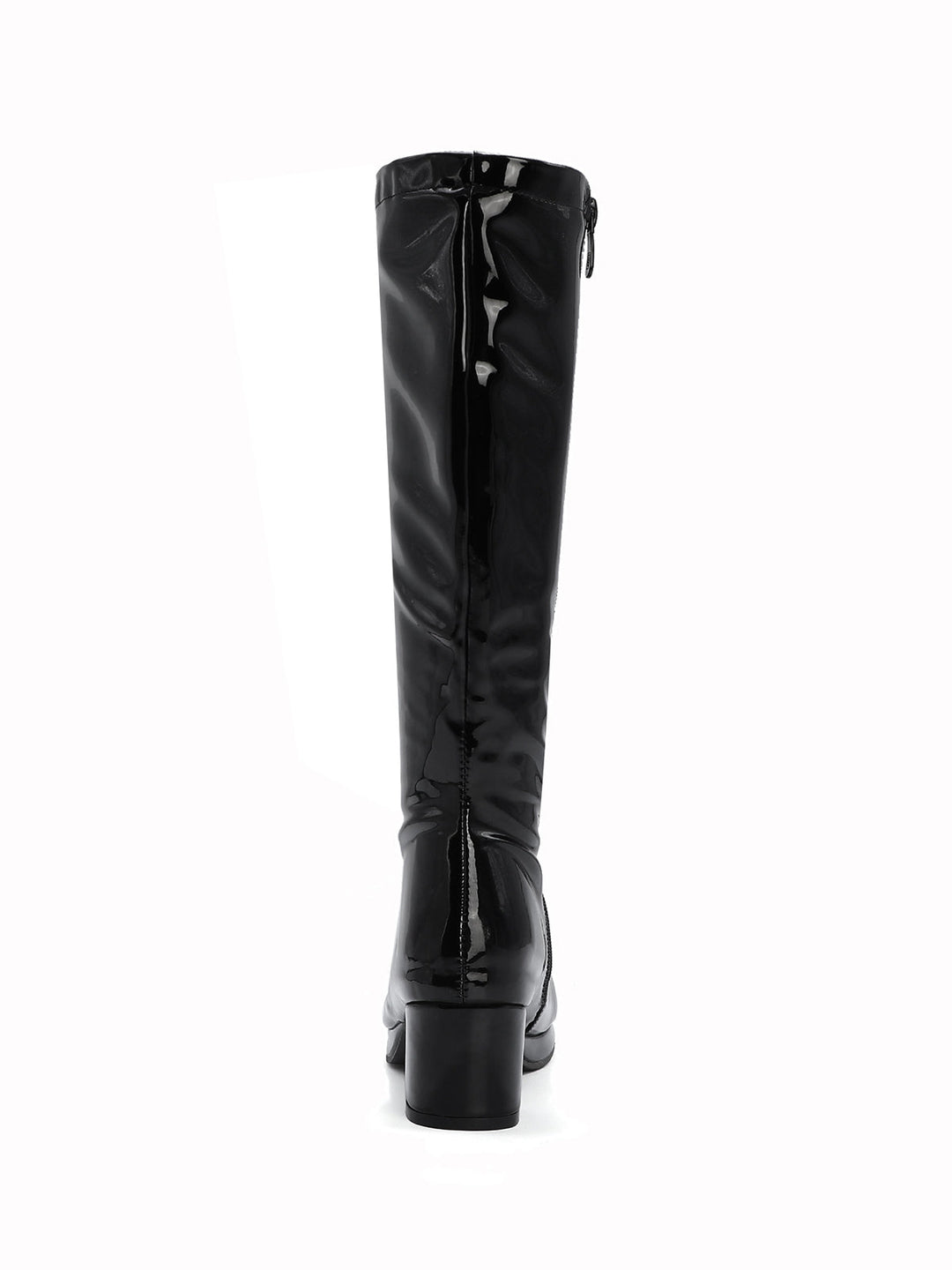 This Retro Shiny Patent Leather Thigh-High Boots whispers 1950s secrets to those who notice