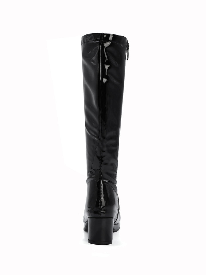 This Retro Shiny Patent Leather Thigh-High Boots whispers 1950s secrets to those who notice