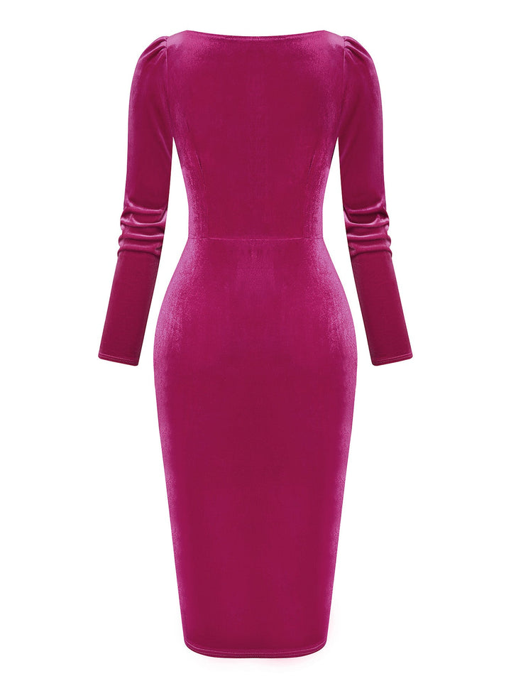 Rose Pink 1960s Cowl Neck Velvet Slit Dress - vintage dress, retro fashion