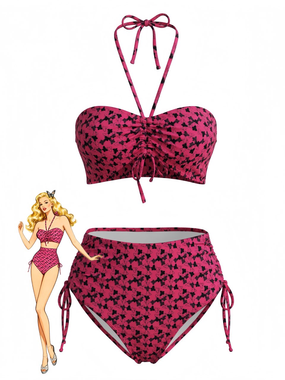 Rose-Red--Butterfly-Halter-Bikini-Set, vintage, retro, swimwear