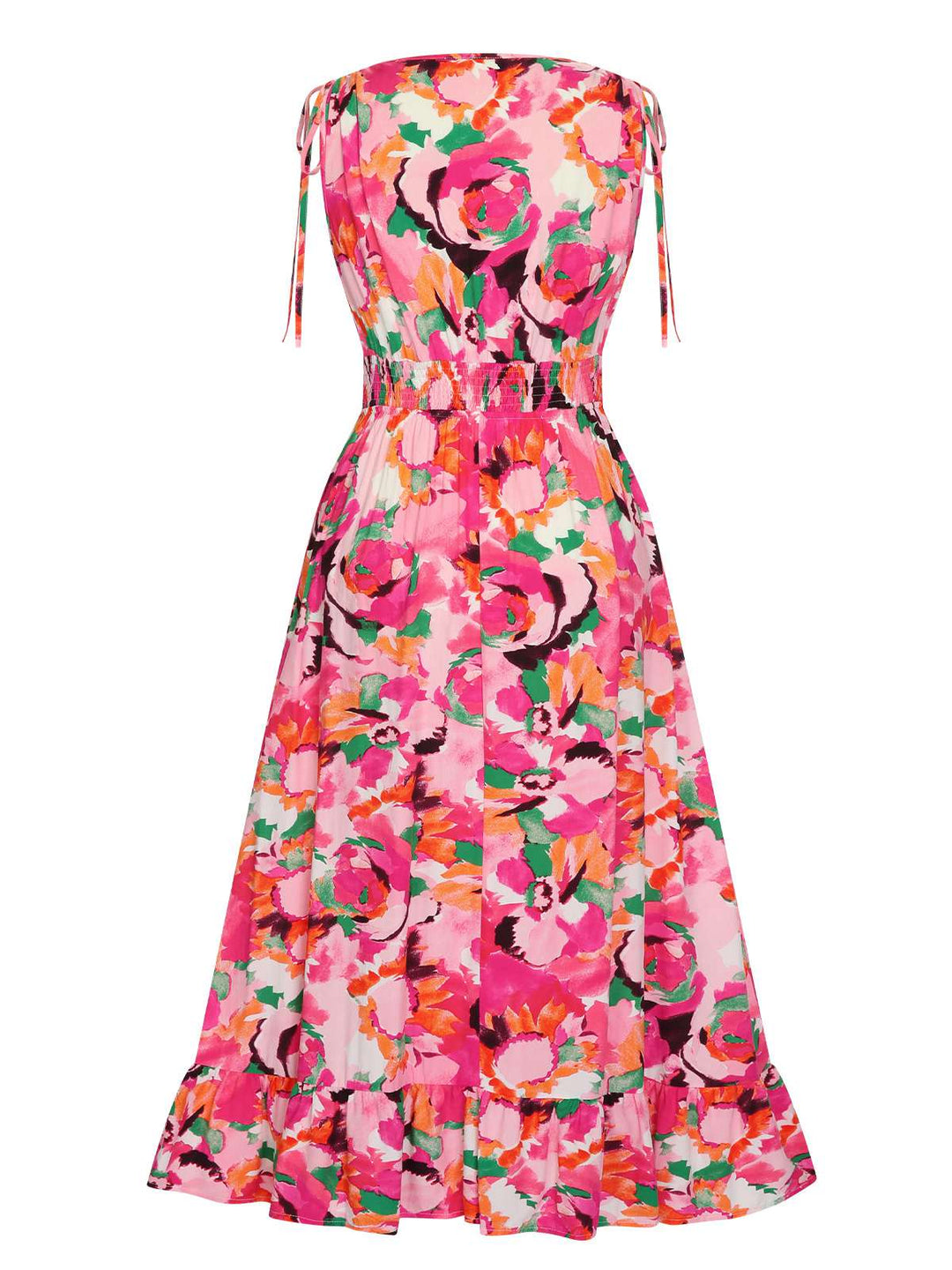 Rose Red 1940s Floral V-Neck Elastic Waist Dress, vintage dress, retro fashion, floral print - perfect for women who love vintage and retro fashion