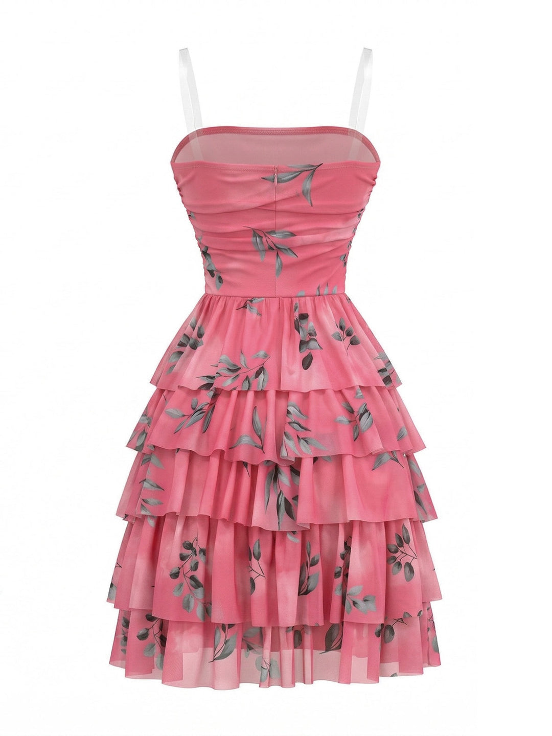 Rose Red 1950s Leaf Print Ruched Tiered Mesh Dress - vintage dress, retro fashion, rockabilly, pin-up fashion for vintage lovers