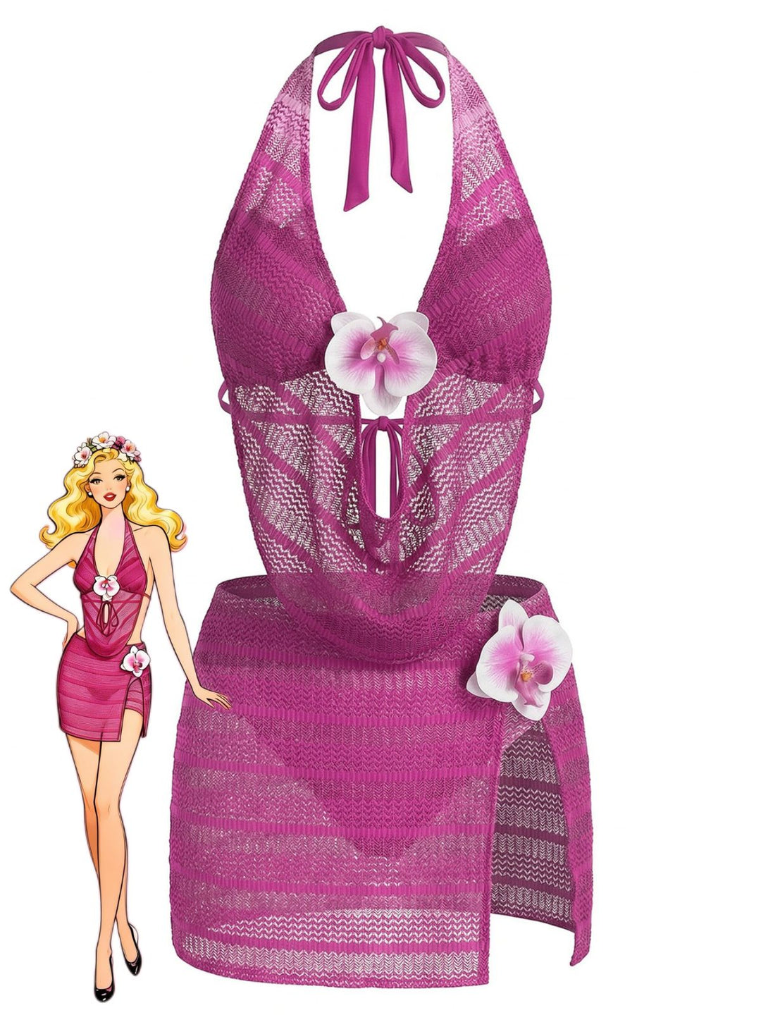 Rose Red 1950s Halter Cutout Bikini Set &amp; Cover-Up - vintage swimwear, retro swimsuit, pin-up style for vintage lovers