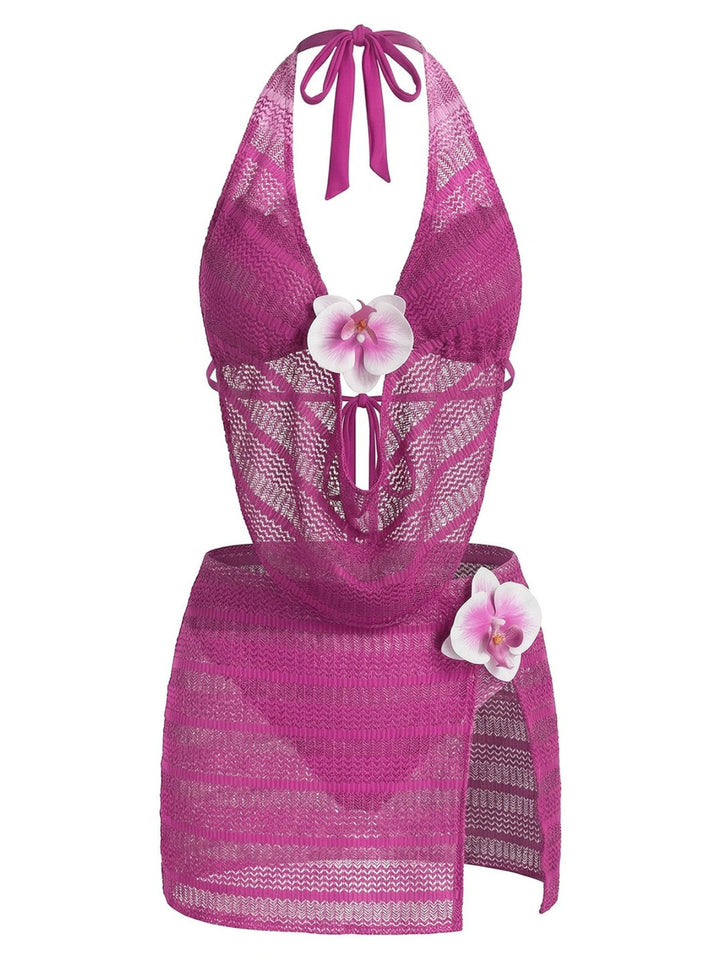 Rose Red 1950s Halter Cutout Bikini Set &amp; Cover-Up: beautiful vintage swimwear, retro swimsuit, pin-up style with timeless appeal