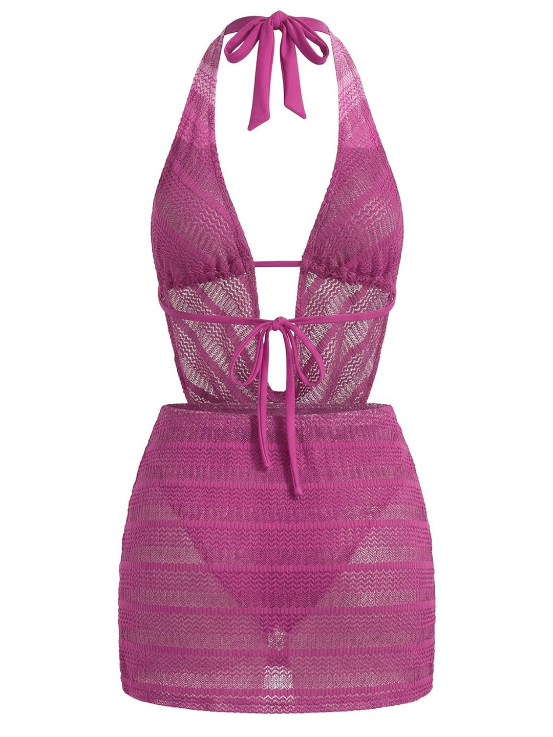 Rose Red 1950s Halter Cutout Bikini Set &amp; Cover-Up | vintage swimwear, retro swimsuit, pin-up style - perfect for retro fashion enthusiasts