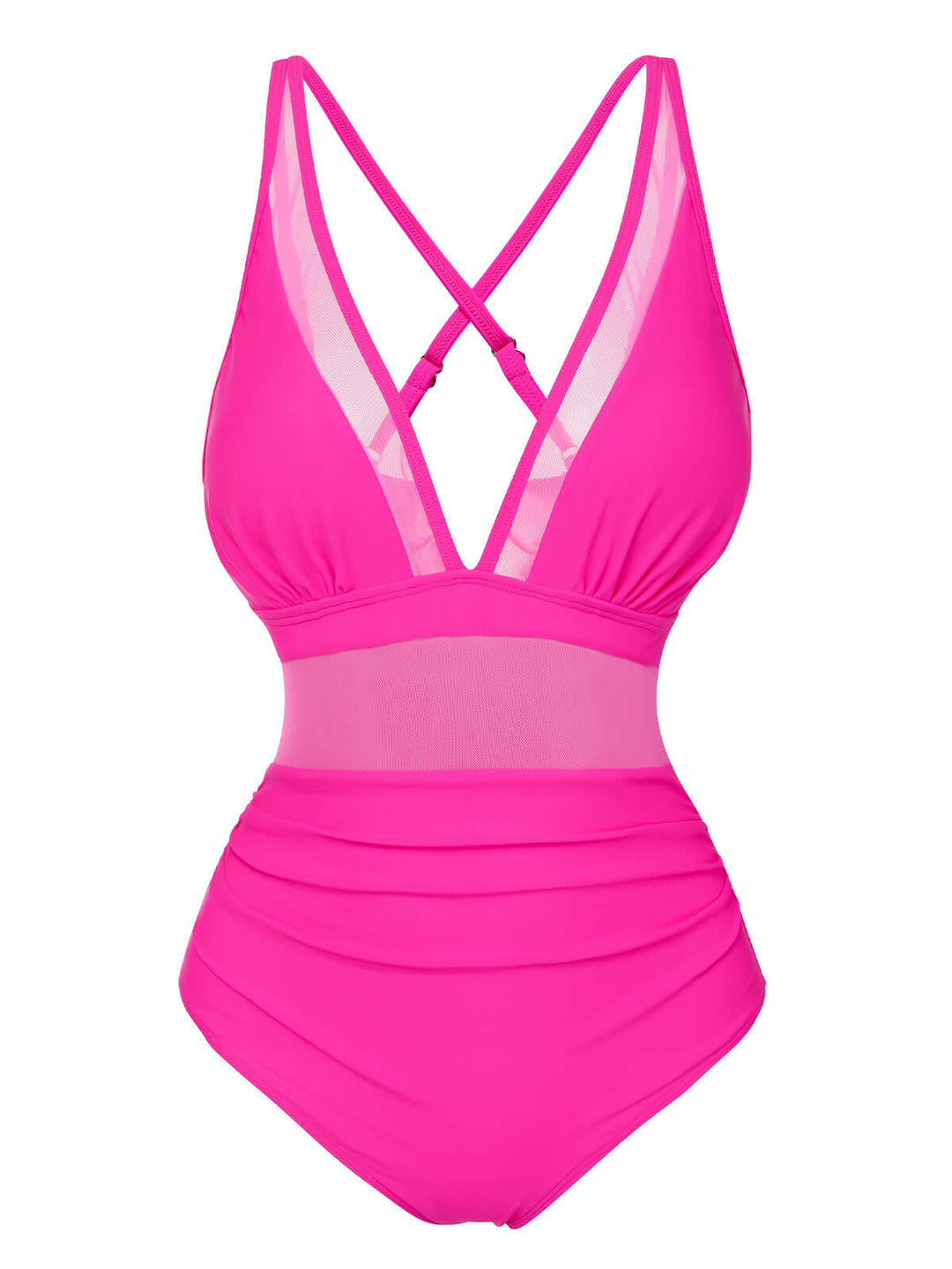 Rose Red Solid Sheer Patchwork Swimsuit, vintage swimsuit, swimwear - perfect for women who love vintage and retro fashion