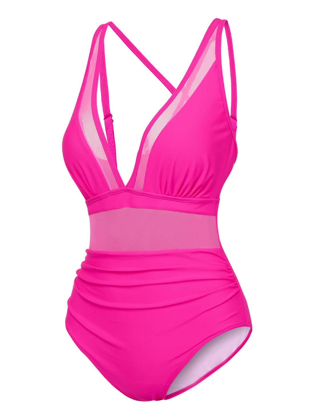 Rose Red Solid Sheer Patchwork Swimsuit, vintage swimsuit, swimwear - perfect for women who love vintage and retro fashion
