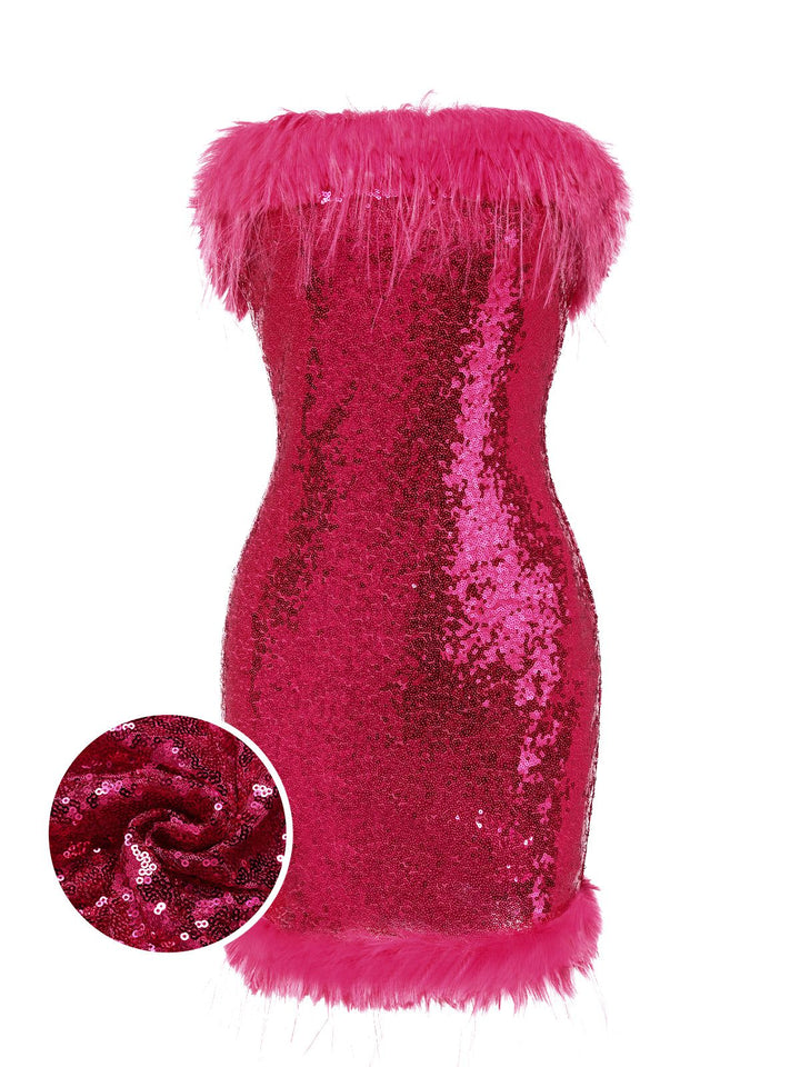 She slips into this Rose Red 1970s Strapless Sequined Dress and suddenly it&