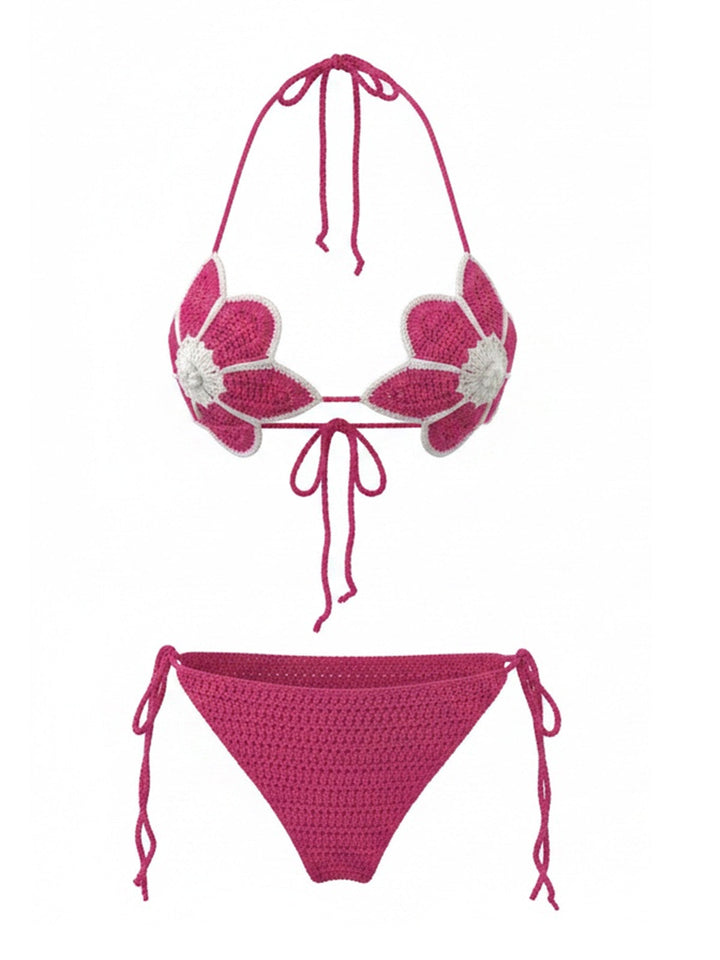 Rose Red Colorblock Floral Suspender Bikini, vintage swimsuit, swimwear - perfect for women who love vintage and retro fashion