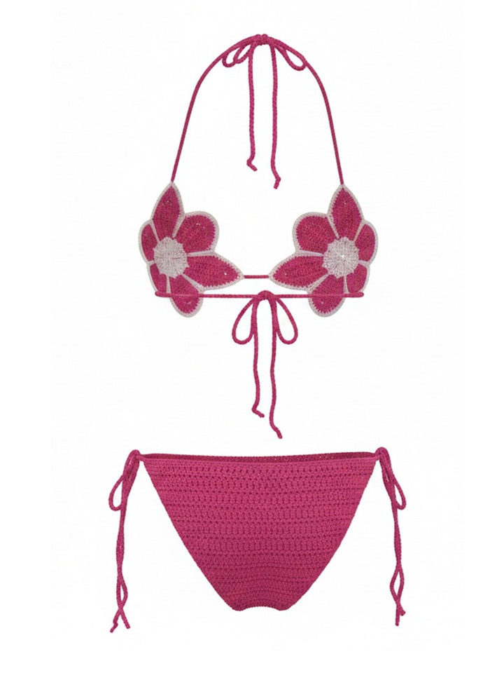 Rose Red Colorblock Floral Suspender Bikini, vintage swimsuit, swimwear - perfect for women who love vintage and retro fashion