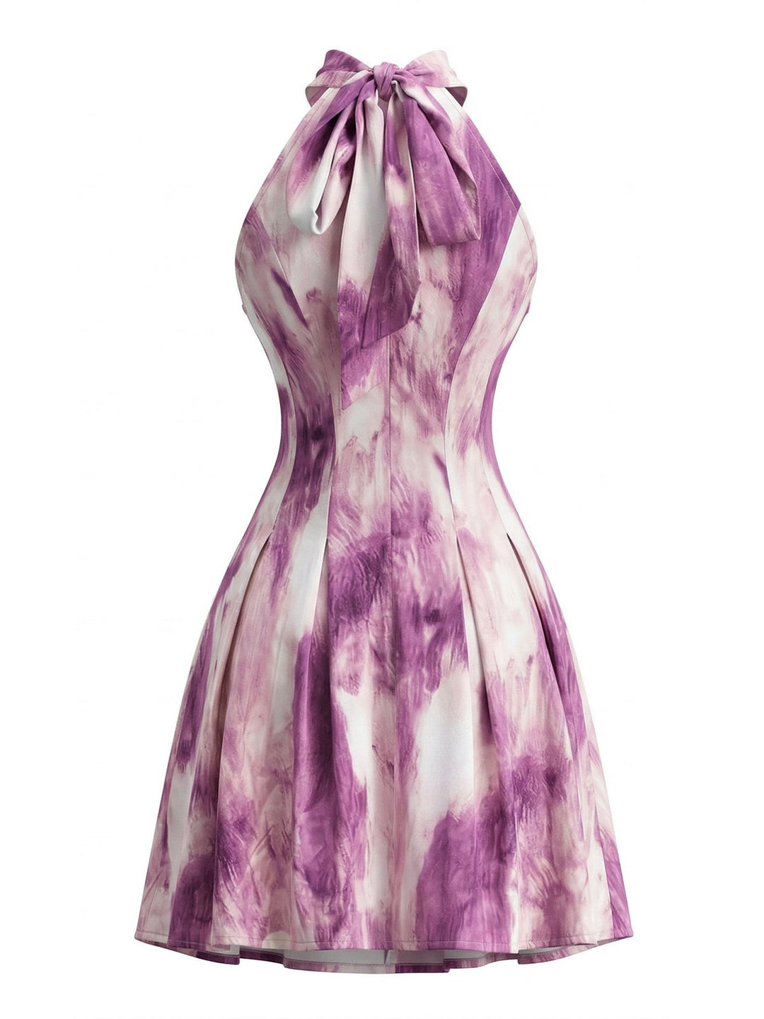 Rose Violet 1930s Tie-Dye Halter Button Flared Dress - vintage dress, retro fashion for vintage lovers