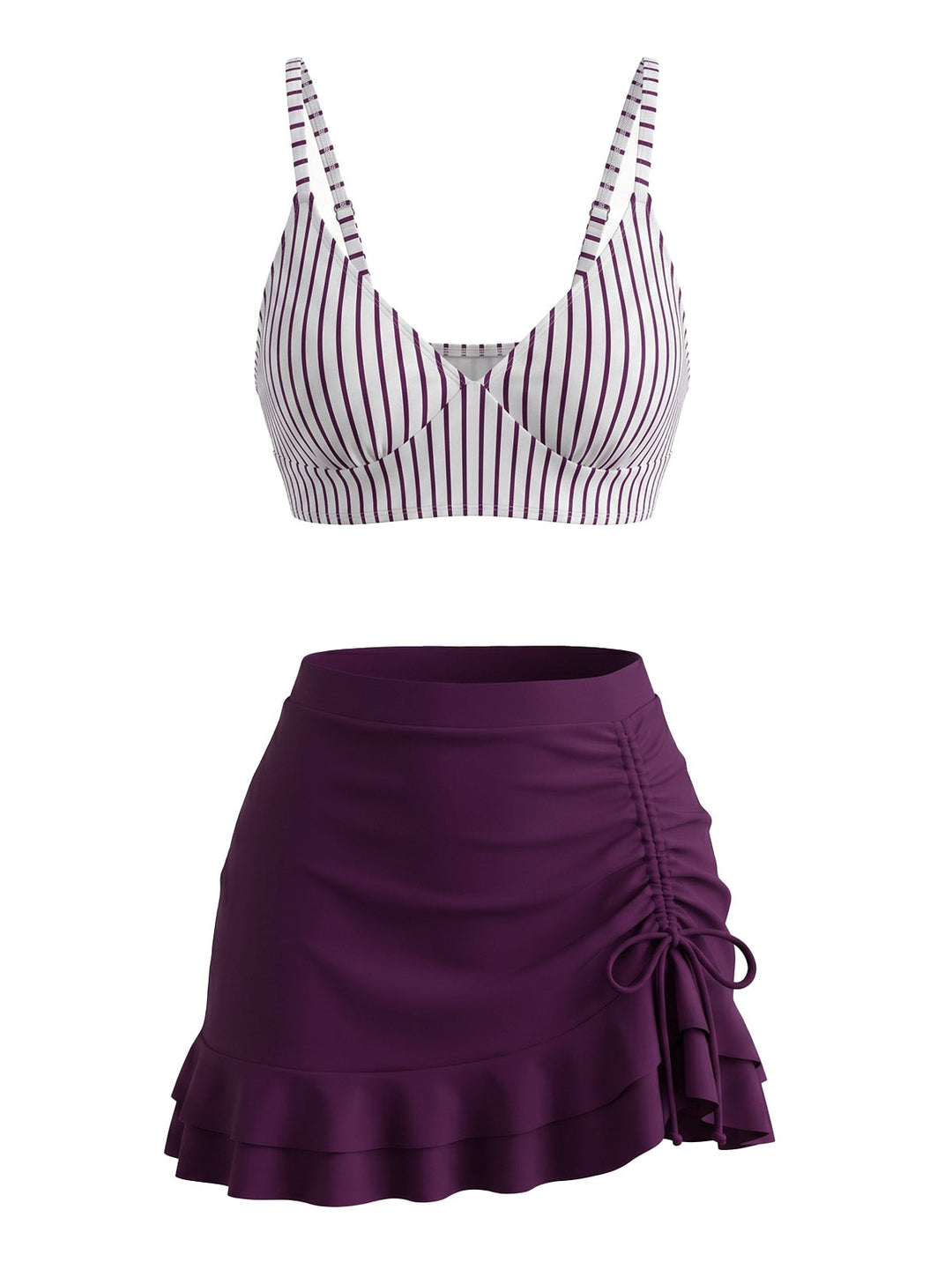 Rose Violet Striped High Waist Pleated Bikini Set, vintage swimsuit, swimwear - perfect for women who love vintage and retro fashion