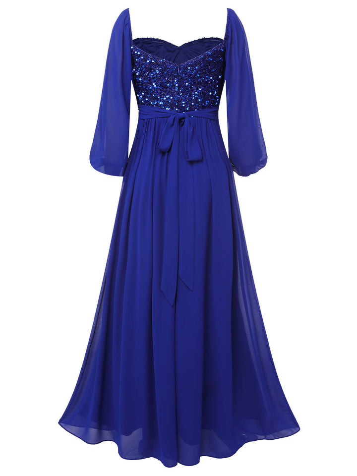 This Royal Blue 1920s Sequined Sweetheart Neck Maxi Dress wraps her in 1920s elegance, one twirl at a time