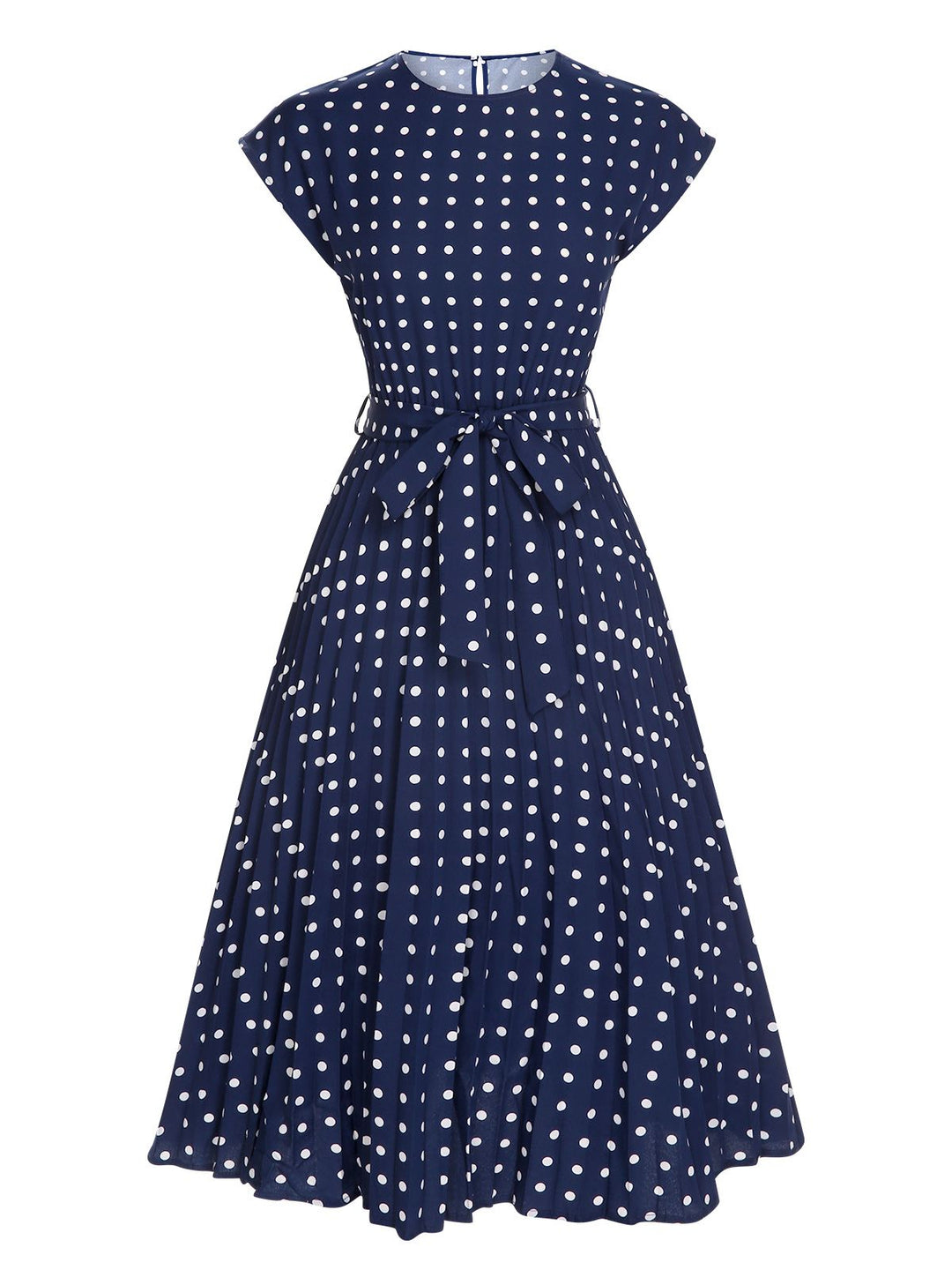 Royal Blue 1940s Polka Dots Belt Cap Dress, vintage dress, retro fashion - perfect for women who love vintage and retro fashion