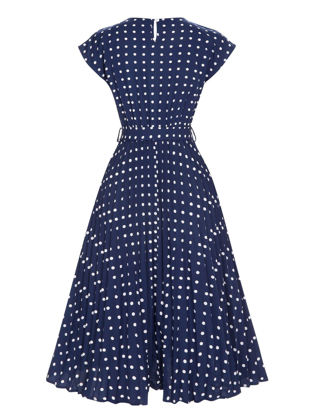Royal Blue 1940s Polka Dots Belt Cap Dress, vintage dress, retro fashion - perfect for women who love vintage and retro fashion