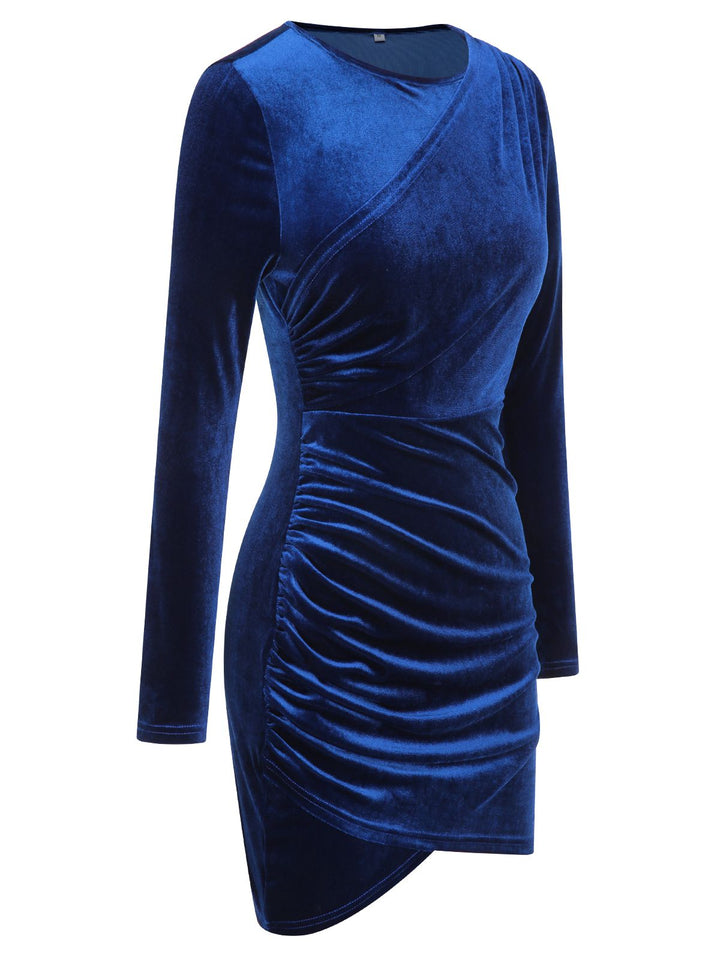 Royal Blue 1960s Solid Long Sleeve Velvet Dress, vintage dress, retro fashion - perfect for women who love vintage and retro fashion