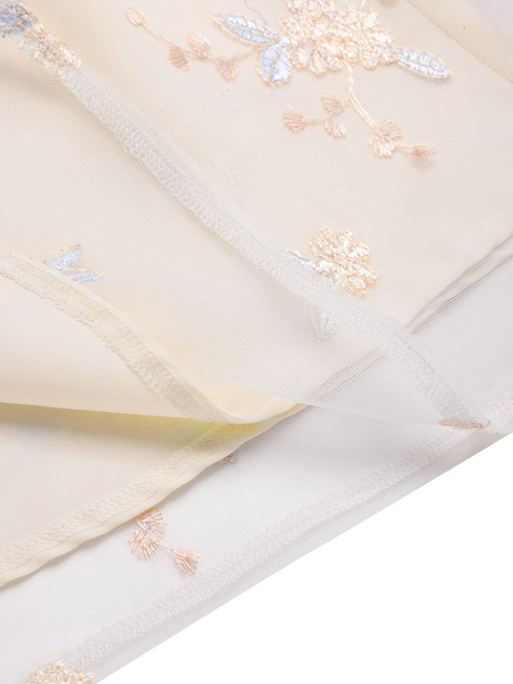 White 1950s Deep V-Neck Embroidered Floral Dress