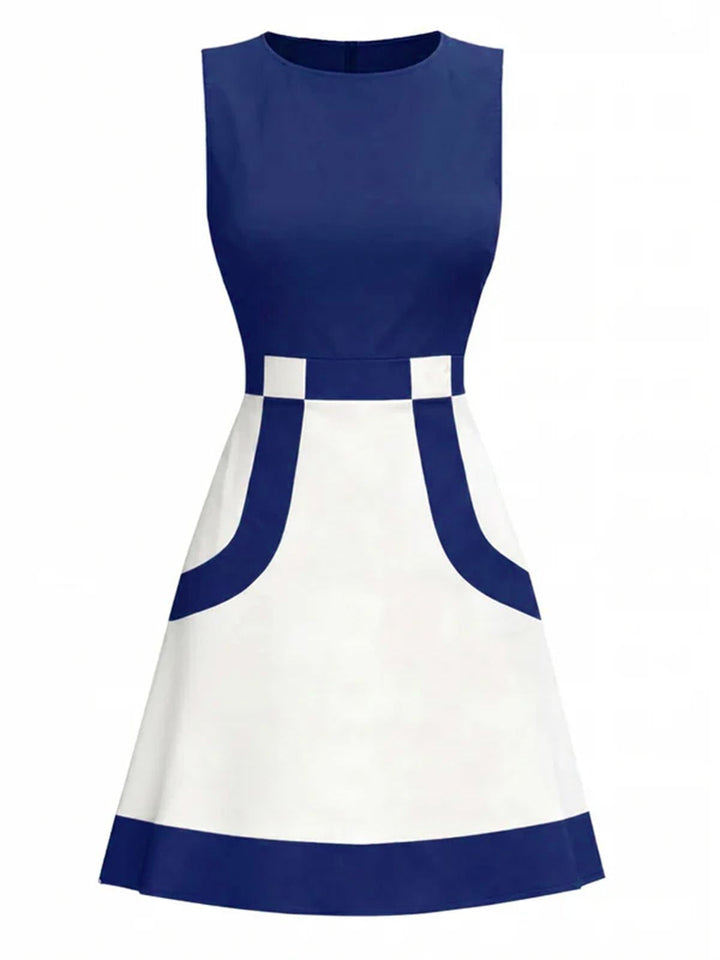 [Pre-Sale] Blue &amp; White 1960s Colorblock Sleeveless Mod Dress