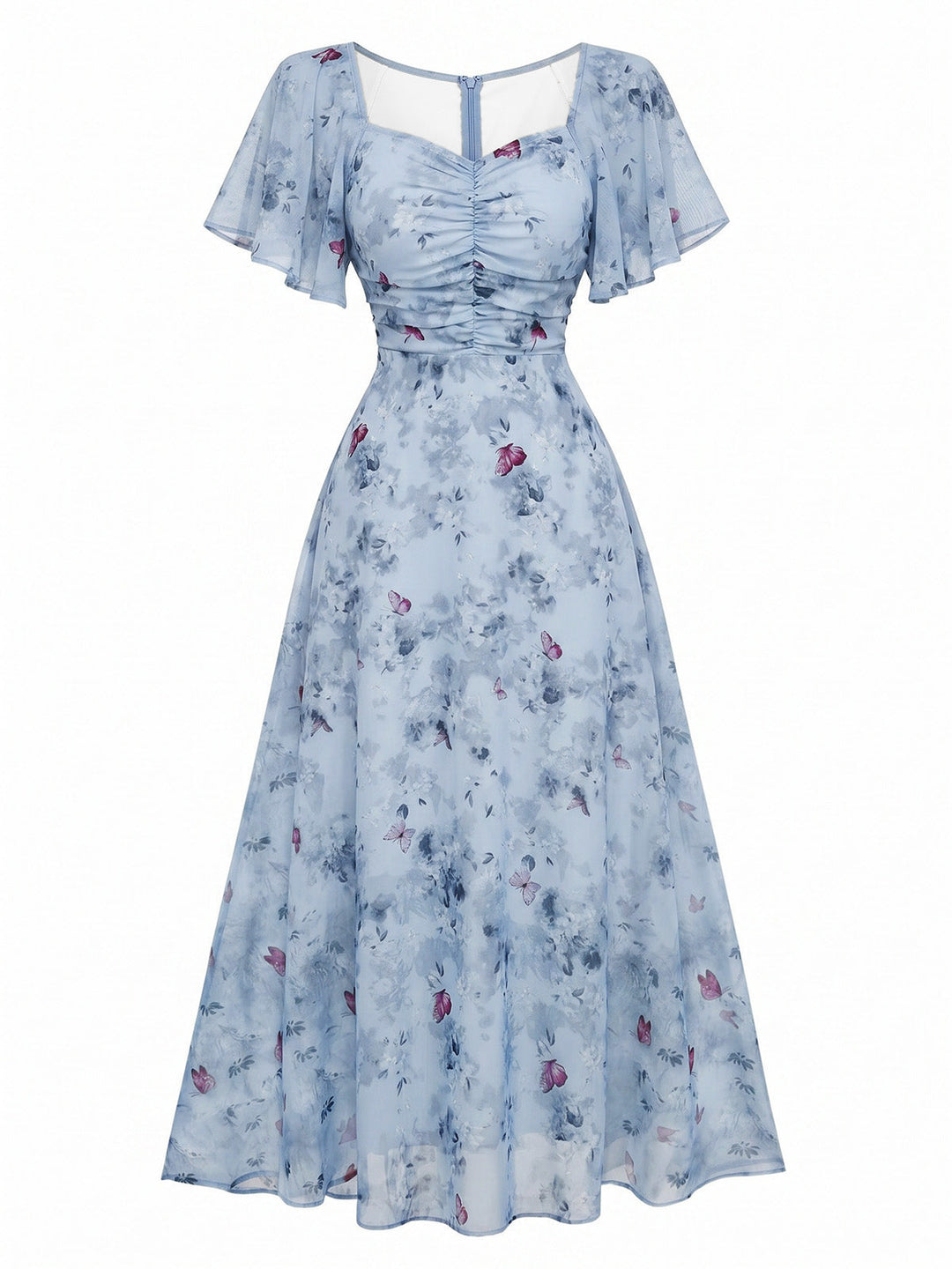 Yellow 1930s Butterfly Flutter Sleeve Chiffon Dress, vintage dress, retro fashion - perfect for women who love vintage and retro fashion