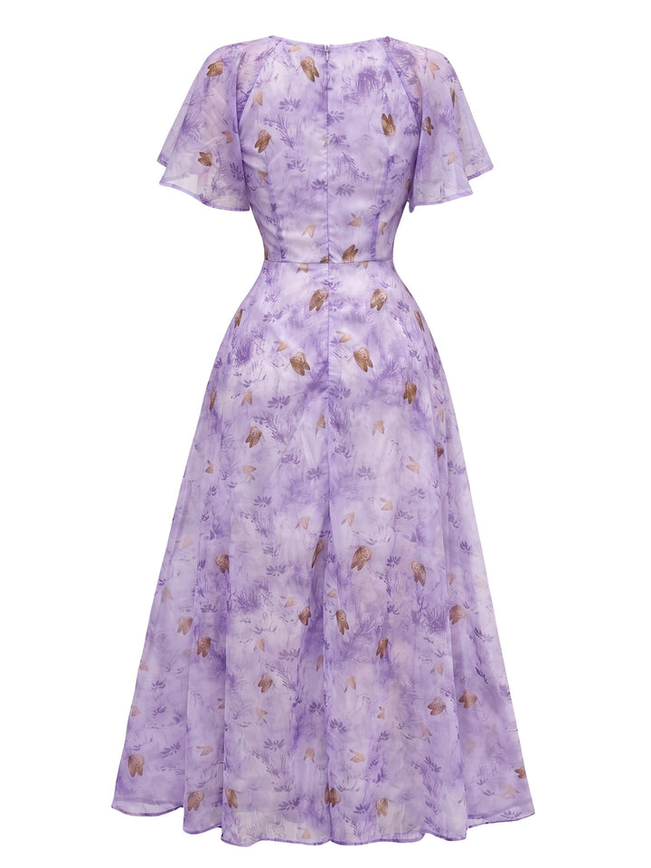 Yellow 1930s Butterfly Flutter Sleeve Chiffon Dress, vintage dress, retro fashion - perfect for women who love vintage and retro fashion