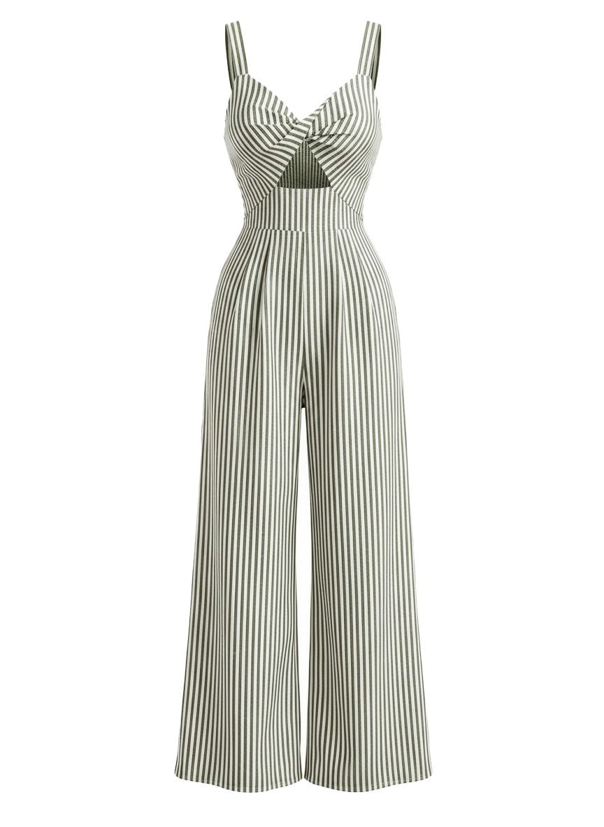 Blue 1950s Striped Twisted Hollow V-Neck Jumpsuit, vintage romper, retro jumpsuit - perfect for women who love vintage and retro fashion