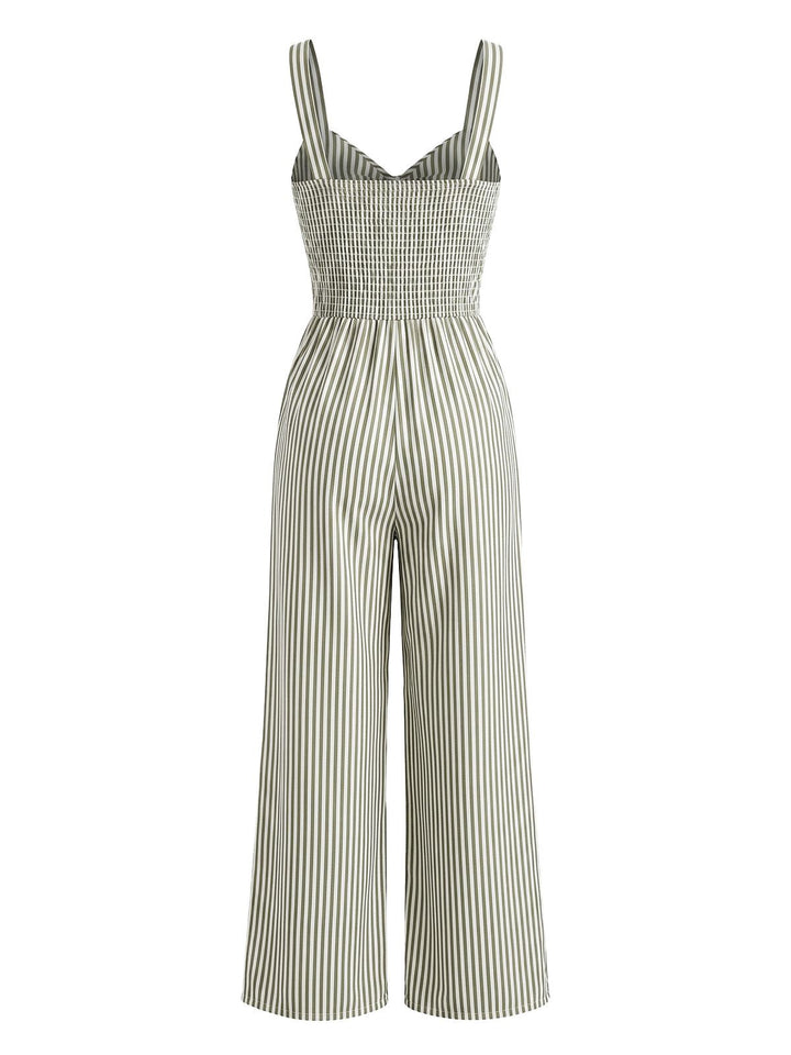Blue 1950s Striped Twisted Hollow V-Neck Jumpsuit, vintage romper, retro jumpsuit - perfect for women who love vintage and retro fashion