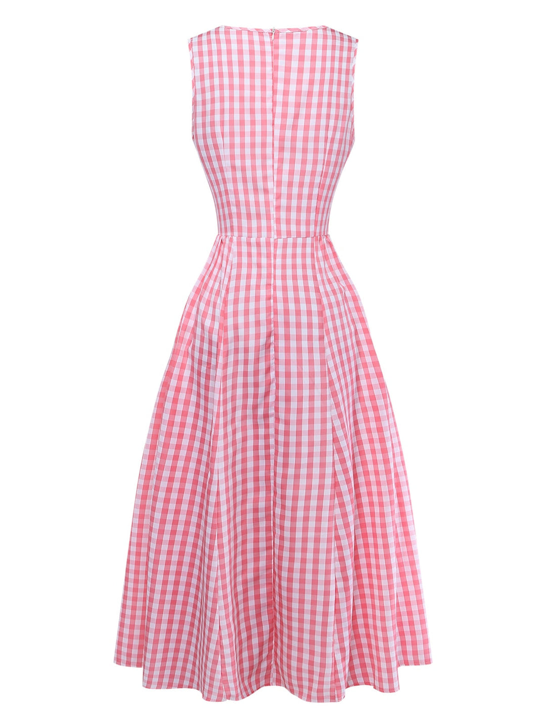 Dark Pink 1950s Plaid Patchwork Dress 2