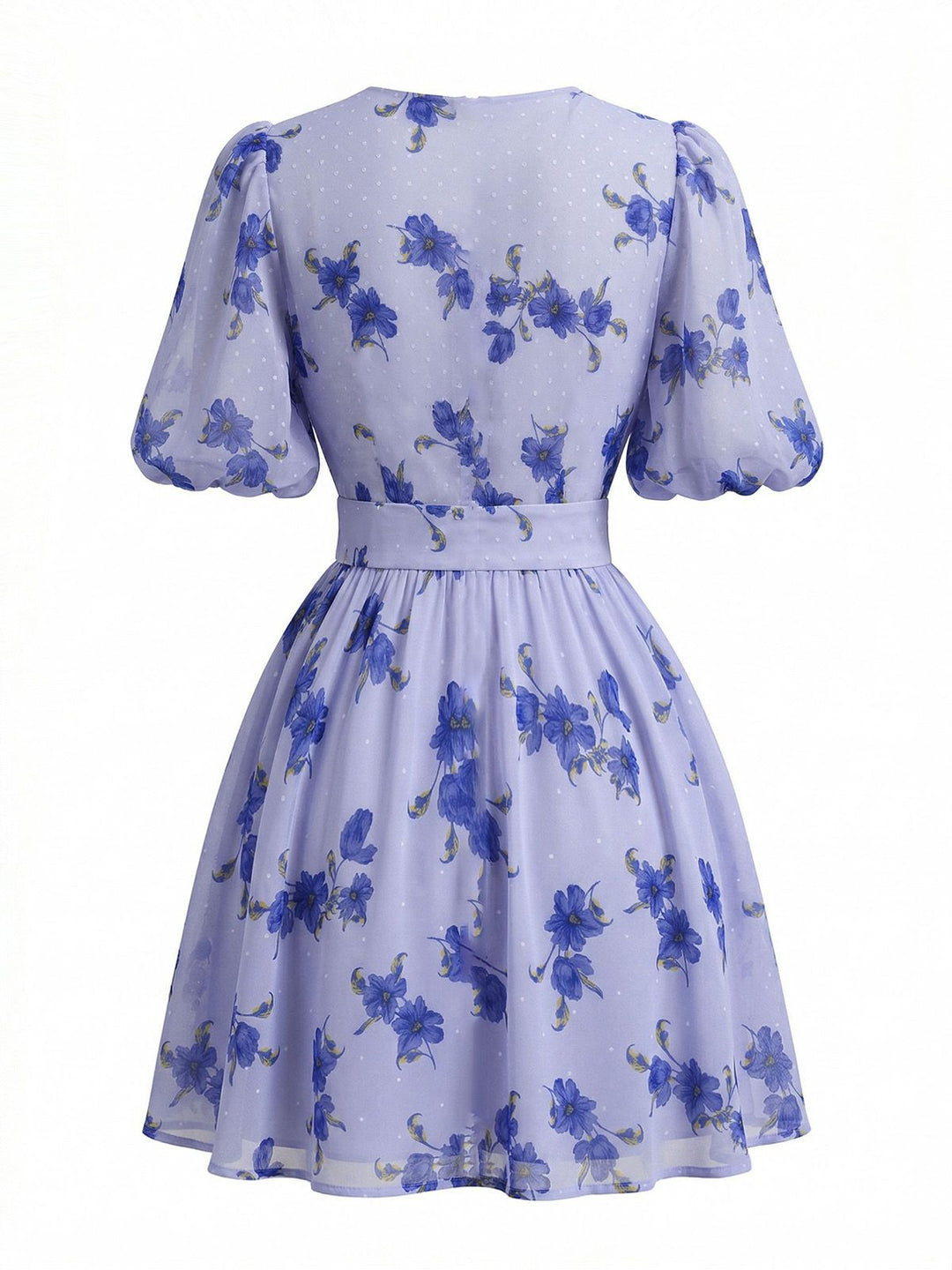 Blue 1950s V-Neck Puff Sleeve High Waist Floral Dress, vintage dress, retro fashion, rockabilly, pin-up fashion - perfect for women who love vintage and retro fashion