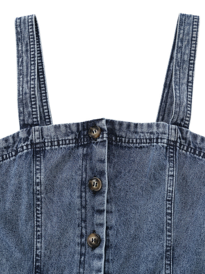 Blue 1930s Denim Button Front Belted Jumpsuit 3