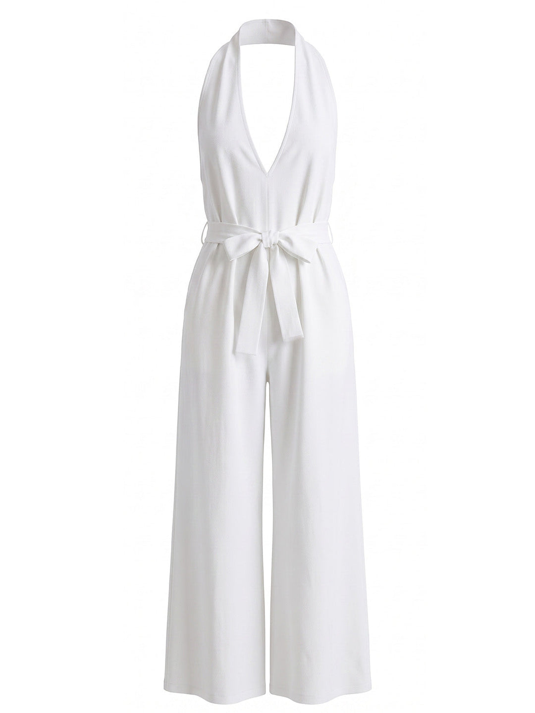1930s Halter V-Neck Belted Wide Leg Jumpsuit 6