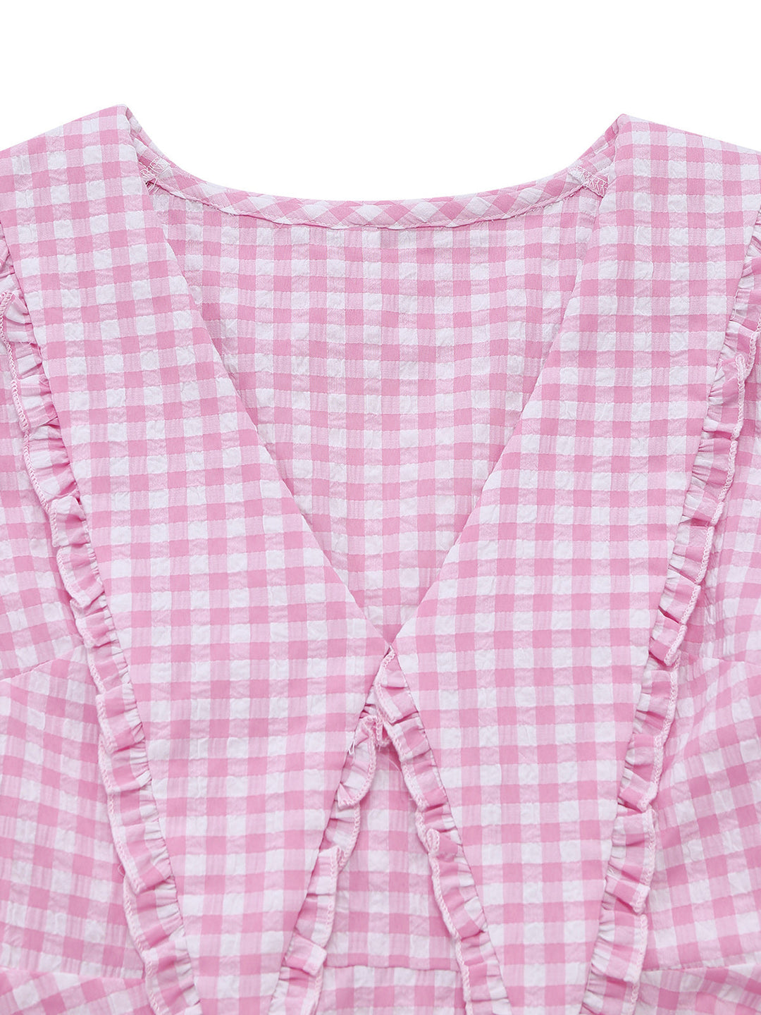 Pink 1950s Vintage Plaid V Neck Dress 3