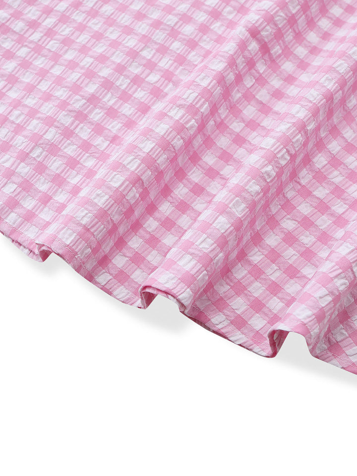 Pink 1950s Vintage Plaid V Neck Dress 6