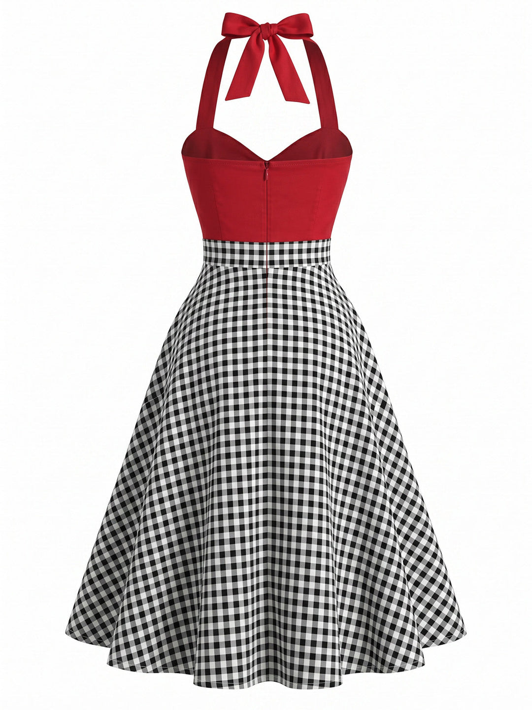 Red 1950s Vintage Plaid Halter Dress 3
