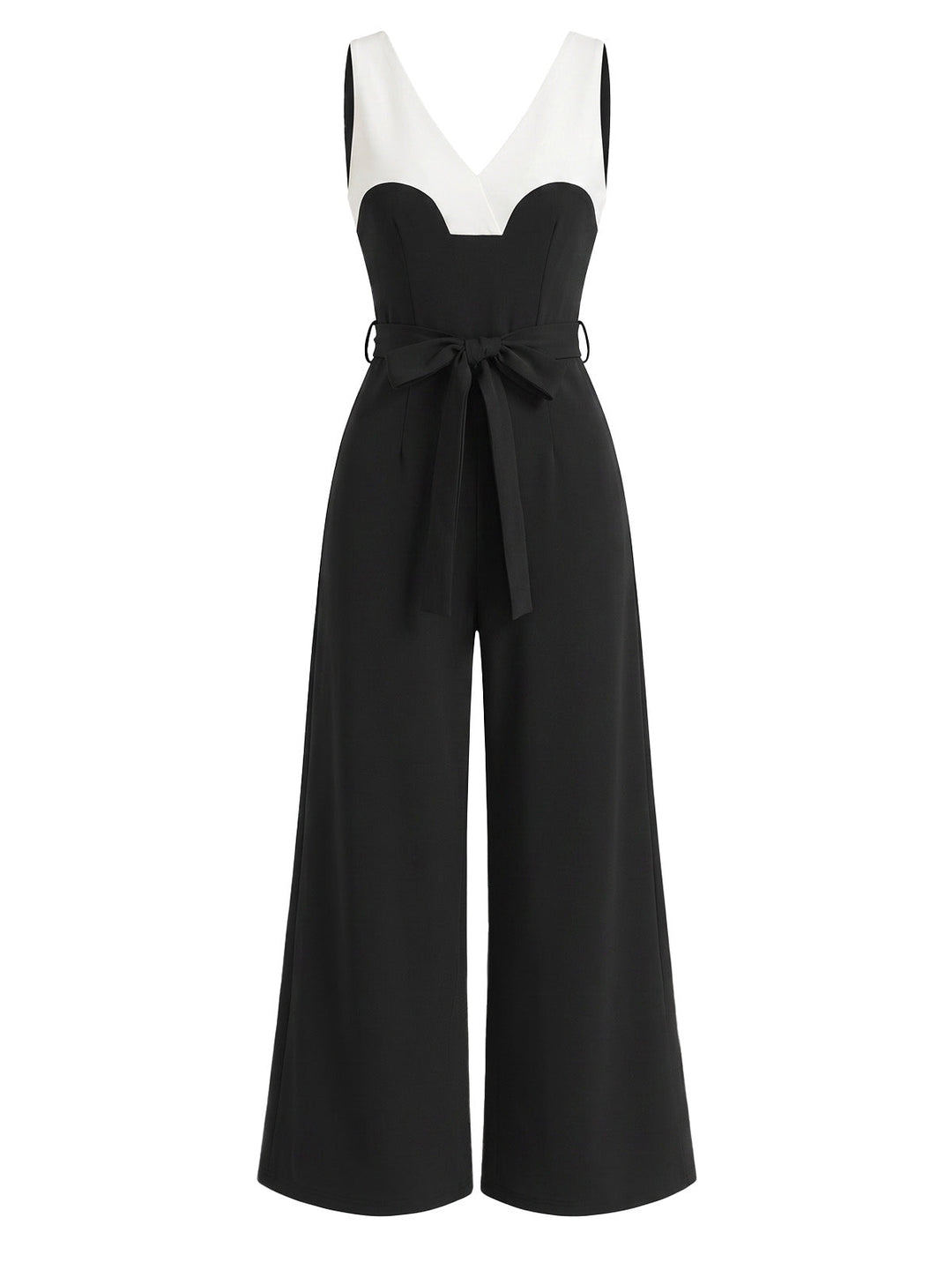Black 1930s Halter V-Neck Belted Wide Leg Jumpsuit 8