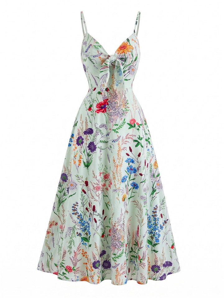 1930s Floral V-Neck Bohemian Bow-Front Slip Dress, vintage dress, retro fashion, floral print - perfect for women who love vintage and retro fashion