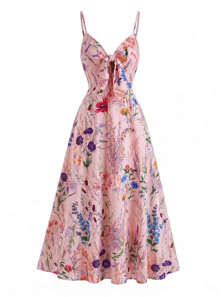 1930s Floral V-Neck Bohemian Bow-Front Slip Dress, vintage dress, retro fashion, floral print - perfect for women who love vintage and retro fashion