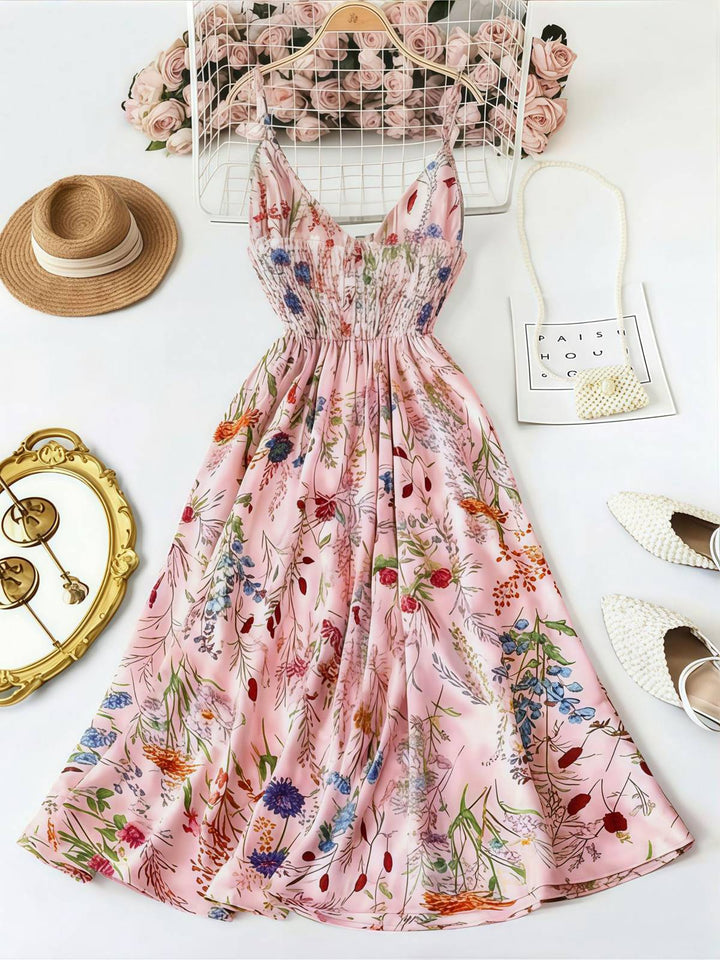 1930s Floral V-Neck Bohemian Bow-Front Slip Dress, vintage dress, retro fashion, floral print - perfect for women who love vintage and retro fashion