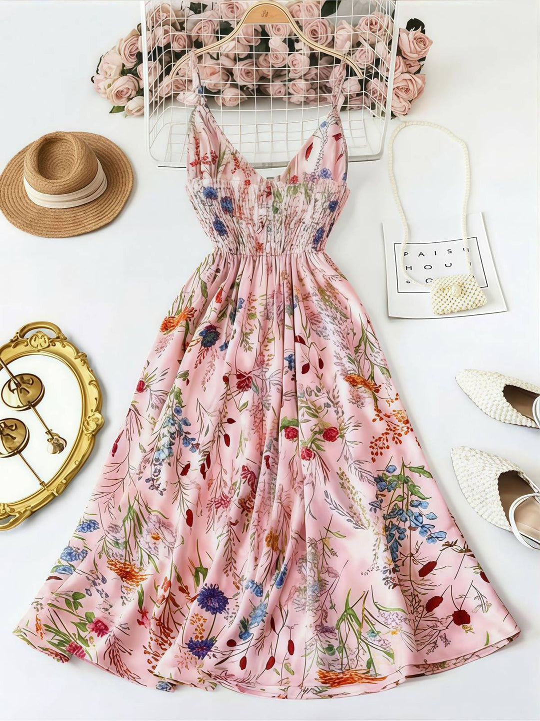 1930s Floral V-Neck Bohemian Bow-Front Slip Dress, vintage dress, retro fashion, floral print - perfect for women who love vintage and retro fashion