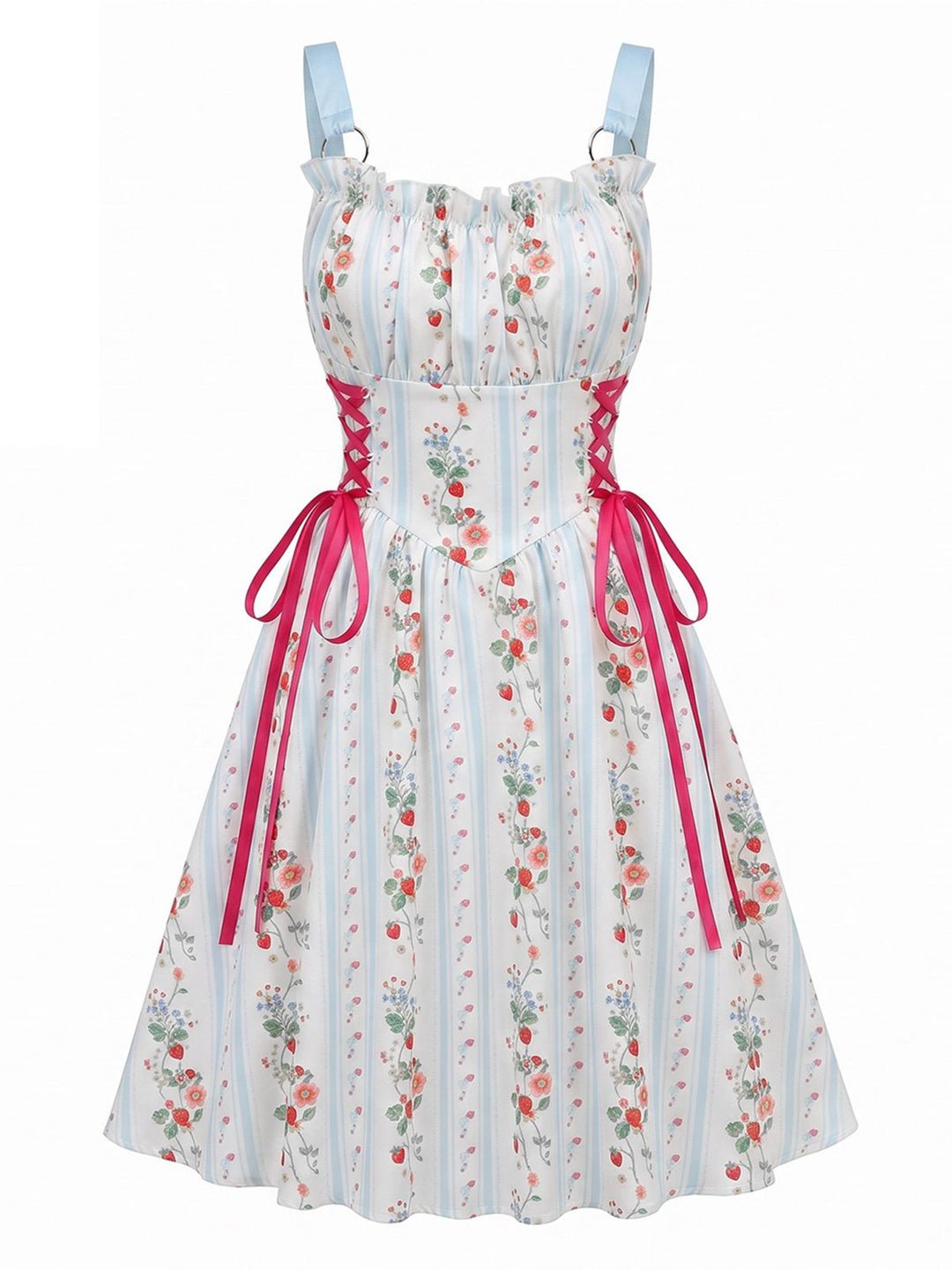 1950s Ruffled Square Neck Sleeveless Floral Print Swing Dress, vintage dress, retro fashion, rockabilly, pin-up fashion - perfect for women who love vintage and retro fashion