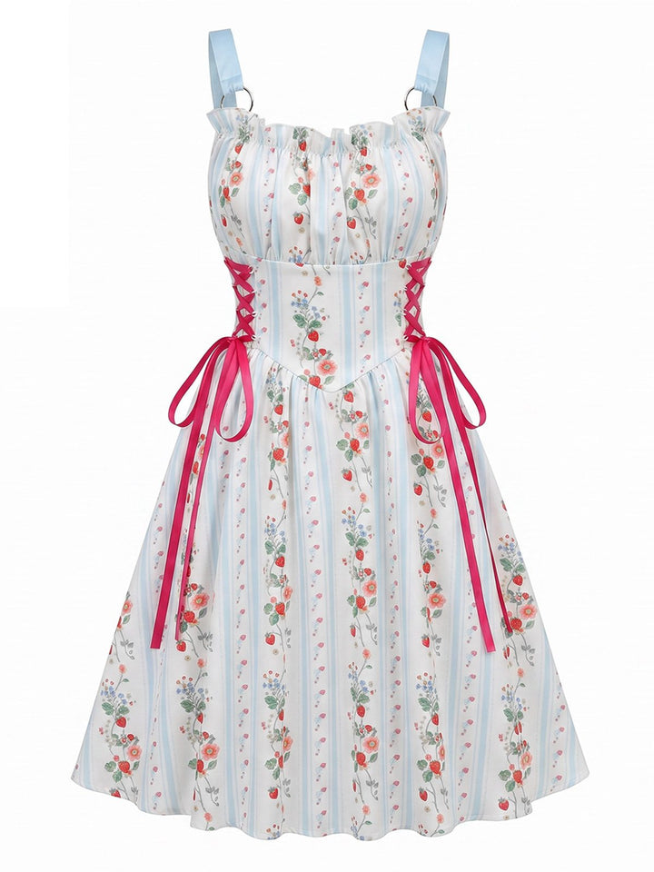 1950s Ruffled Square Neck Sleeveless Floral Print Swing Dress, vintage dress, retro fashion, rockabilly, pin-up fashion - perfect for women who love vintage and retro fashion