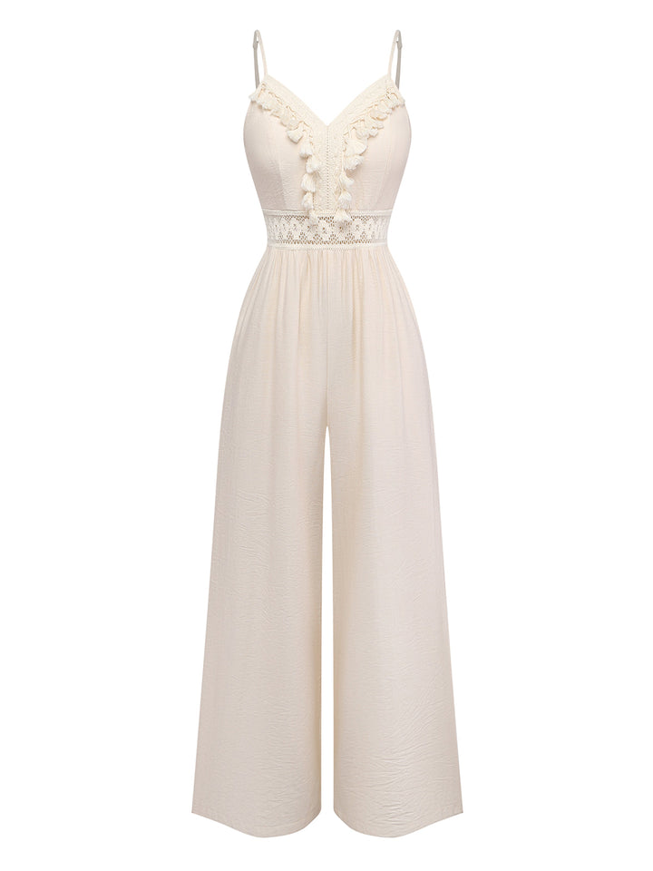Elegant Beige 1950s Vintage Floral Jumpsuit 3